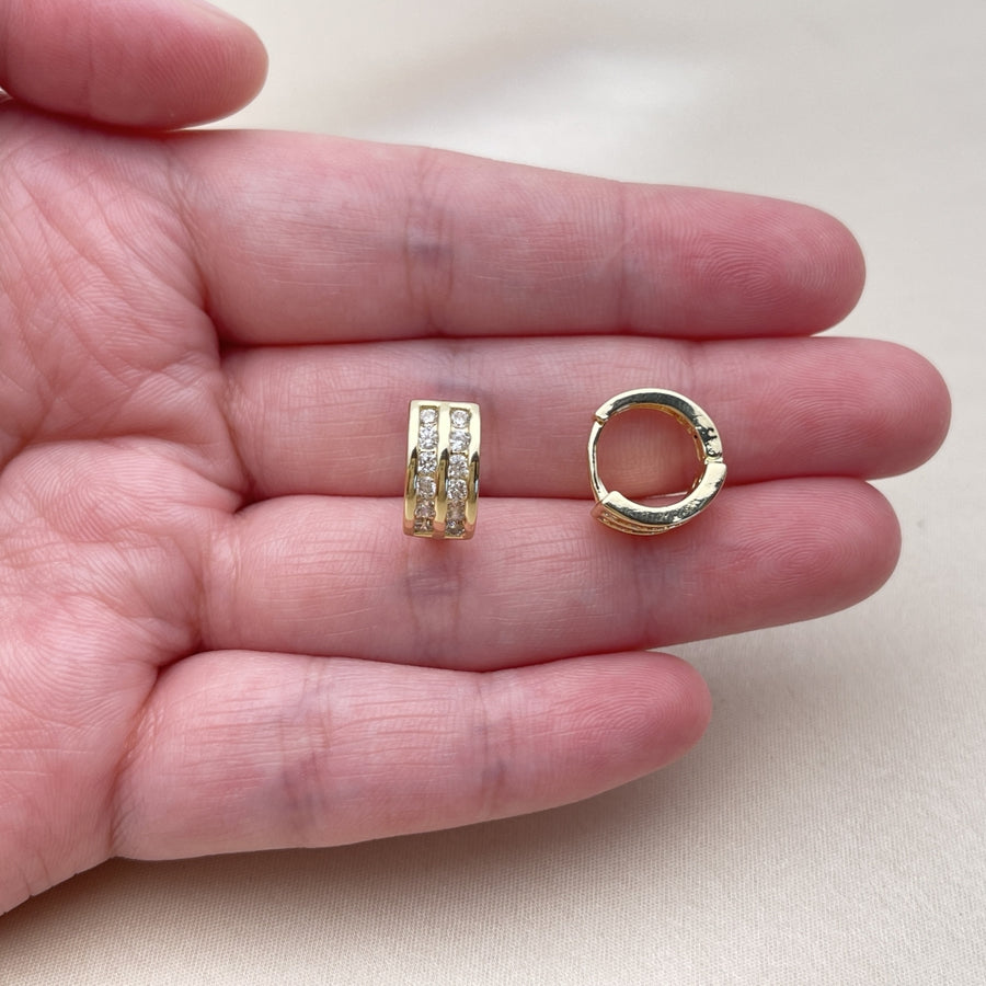 Oro Laminado Huggie Hoop, Gold Filled Style with White Cubic Zirconia, Polished, Golden Finish