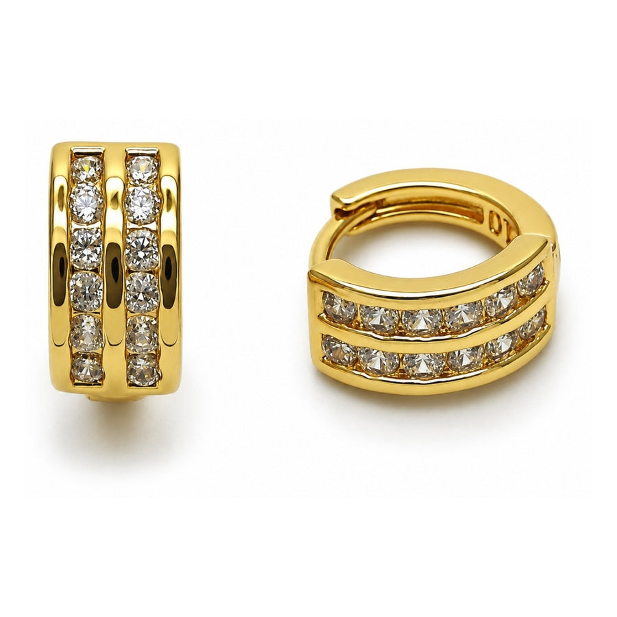 Oro Laminado Huggie Hoop, Gold Filled Style with White Cubic Zirconia, Polished, Golden Finish
