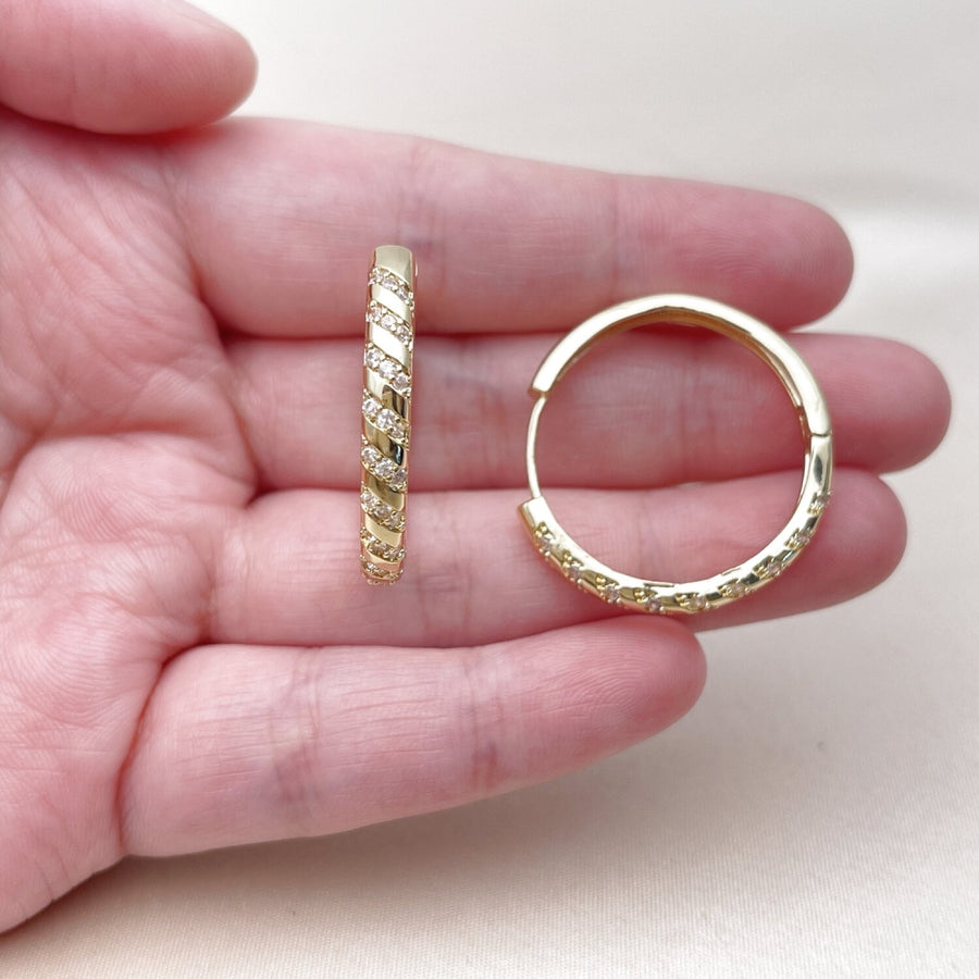 Oro Laminado Huggie Hoop, Gold Filled Style with White Cubic Zirconia, Polished, Golden Finish