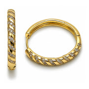Oro Laminado Huggie Hoop, Gold Filled Style with White Cubic Zirconia, Polished, Golden Finish