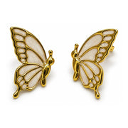 Oro Laminado Stud Earring, Gold Filled Style Butterfly Design, White Enamel Finish, Golden Finish