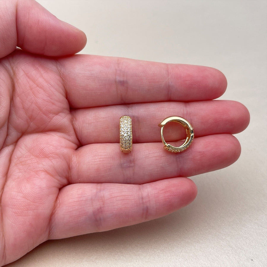 Oro Laminado Huggie Hoop, Gold Filled Style with White Cubic Zirconia, Polished, Golden Finish