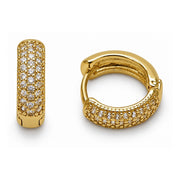 Oro Laminado Huggie Hoop, Gold Filled Style with White Cubic Zirconia, Polished, Golden Finish