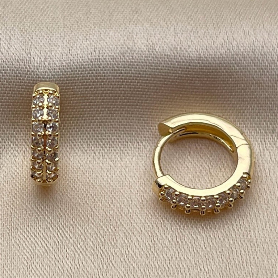 Oro Laminado Huggie Hoop, Gold Filled Style with White Cubic Zirconia, Polished, Golden Finish