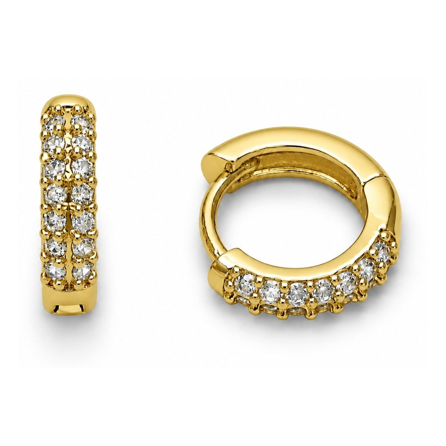 Oro Laminado Huggie Hoop, Gold Filled Style with White Cubic Zirconia, Polished, Golden Finish