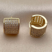 Oro Laminado Huggie Hoop, Gold Filled Style with White Micro Pave, Polished, Golden Finish