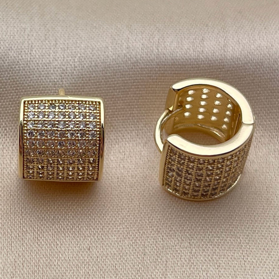 Oro Laminado Huggie Hoop, Gold Filled Style with White Micro Pave, Polished, Golden Finish