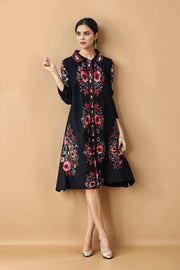 Long sleeve flower print shirt dress
