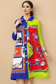 Long sleeve flower print shirt dress