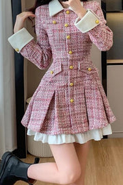 High quality patchwork long sleeve tweed dresses