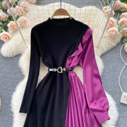 Elegant long sleeve dresses with quality pleated midi belt
