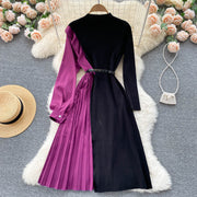 Elegant long sleeve dresses with quality pleated midi belt
