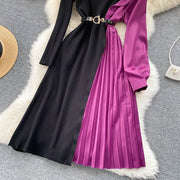 Elegant long sleeve dresses with quality pleated midi belt