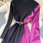 Elegant long sleeve dresses with quality pleated midi belt