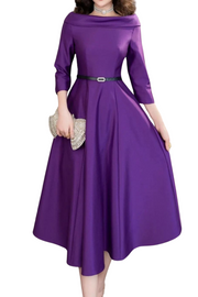 High Quality Long Sleeve Slash Neck Elegant Dresses