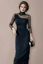 High Quality Bodycon Long Sleeve Elegant Mesh See Through Maxi Dress