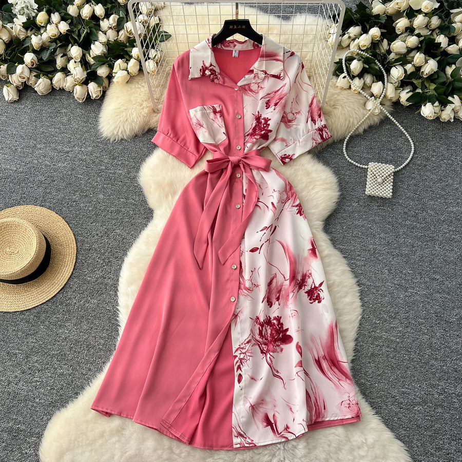 Chic Single Breasted Spliced Elegant Korean Fashion Fairy Sexy High Waist Vestidos Summer High Street Women Vacation