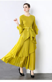 Miyake Spring Women's Clothing French Light Luxury Temperament Elegant Pleated Clothes Two-piece Set  Irregular Skirt 2025