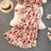 Sexy Two Pieces Sets Chic Bandage chiffon Shirt Top with sweet High Waist mermaid Skirt Beach Vacation Sets