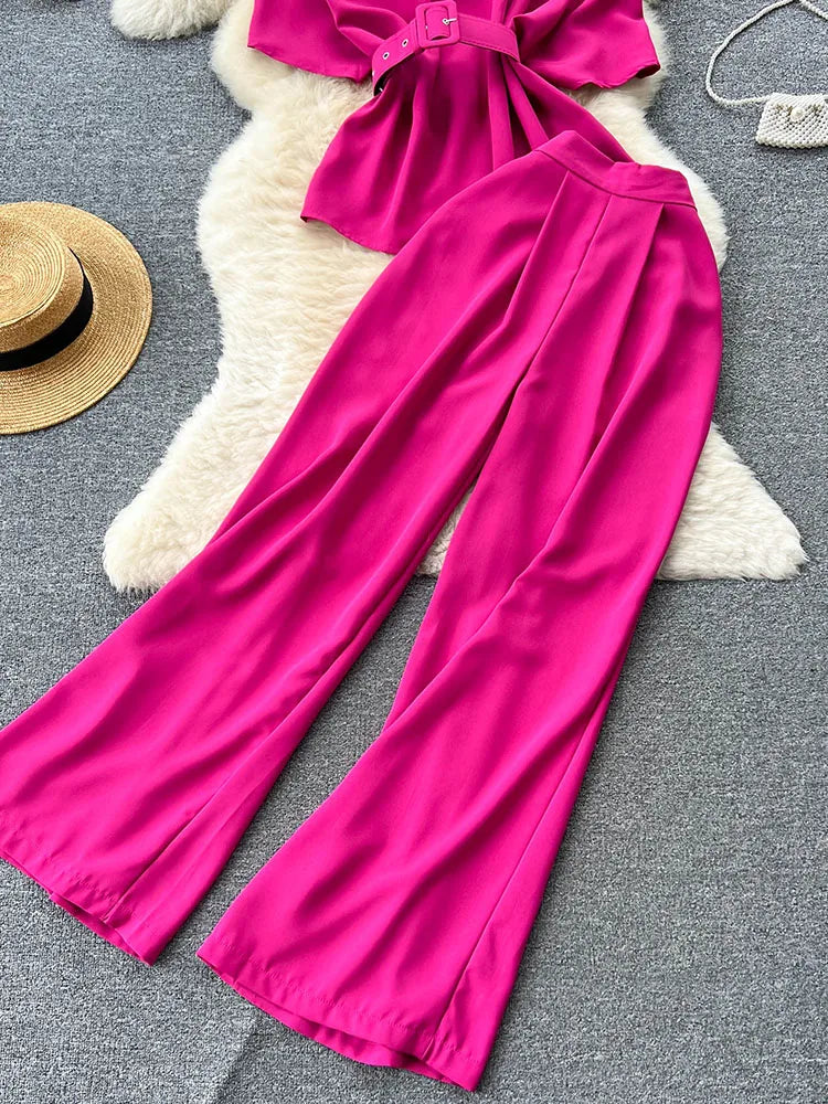 Royal style two-piece set, off-shoulder with high-quality wide-leg pants