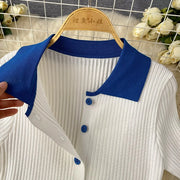 2-piece set knitted top and pleated mini skirt with high-quality elastic waistband