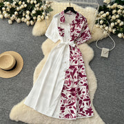 Chic Single Breasted Spliced Elegant Korean Fashion Fairy Sexy High Waist Vestidos Summer High Street Women Vacation
