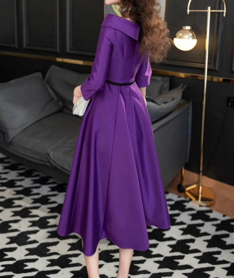 High Quality Long Sleeve Slash Neck Elegant Dresses
