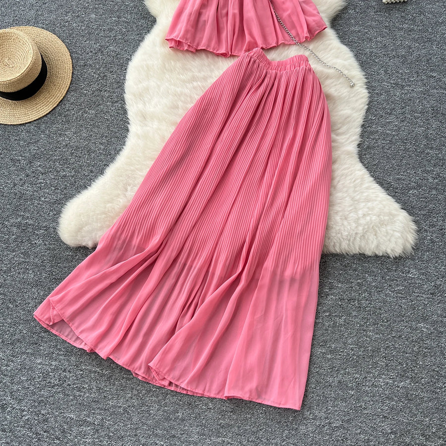 Chic Elegant Three-dimensional Ruched slim chain casual Sexy Evening Fashion fairycore women clothing Two Piece Set