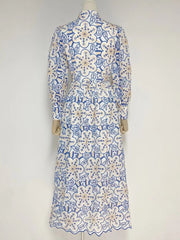 High Quality Flare Sleeve High Waist Ruched Color Printed Dresses