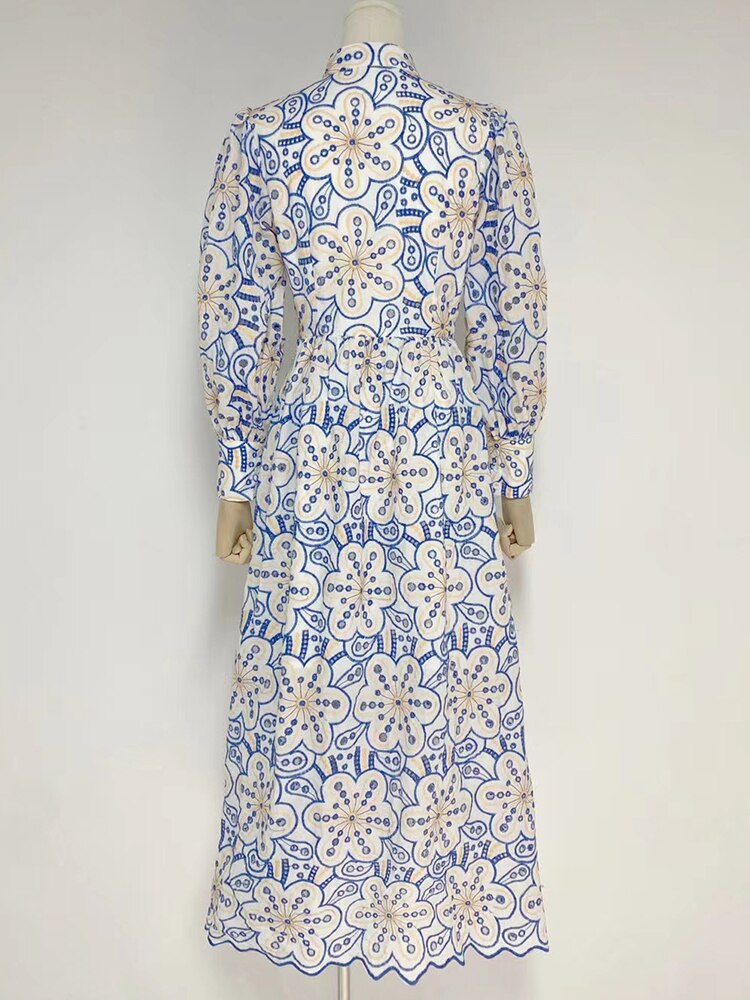 High Quality Flare Sleeve High Waist Ruched Color Printed Dresses