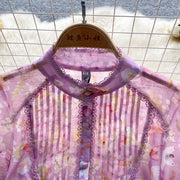 High Quality Belted Lantern Sleeve High Neck Floral Dress