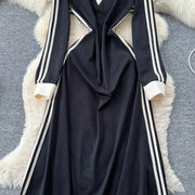Chic vintage patchwork striped dress Elegant Fairy korean fashion autumn Party women clothing