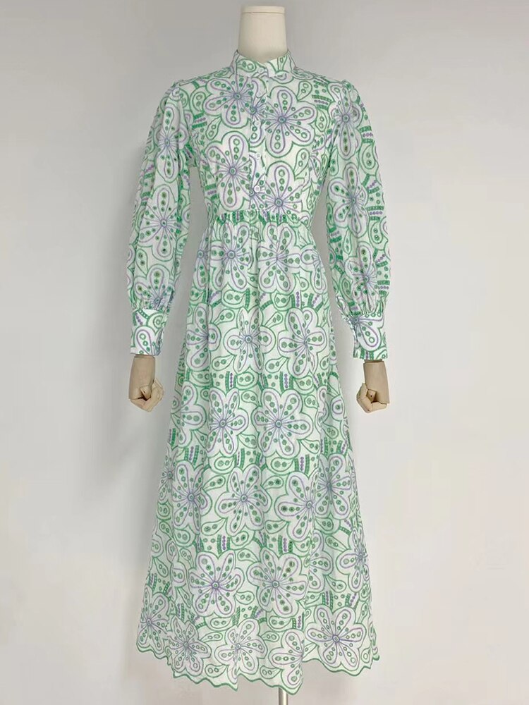 High Quality Flare Sleeve High Waist Ruched Color Printed Dresses