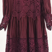 Vintage quality elegant hollow out embroidered flower green black white dress