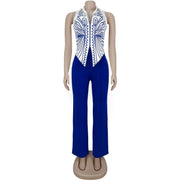 Elegant two-piece set for women: printed tank top and high-quality wide-leg pants