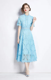 High quality vintage elegant short sleeve dress
