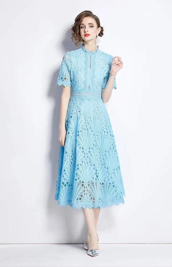 High quality vintage elegant short sleeve dress