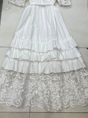 High Quality High Waist Lapel Puff Sleeve Solid Long Dresses
