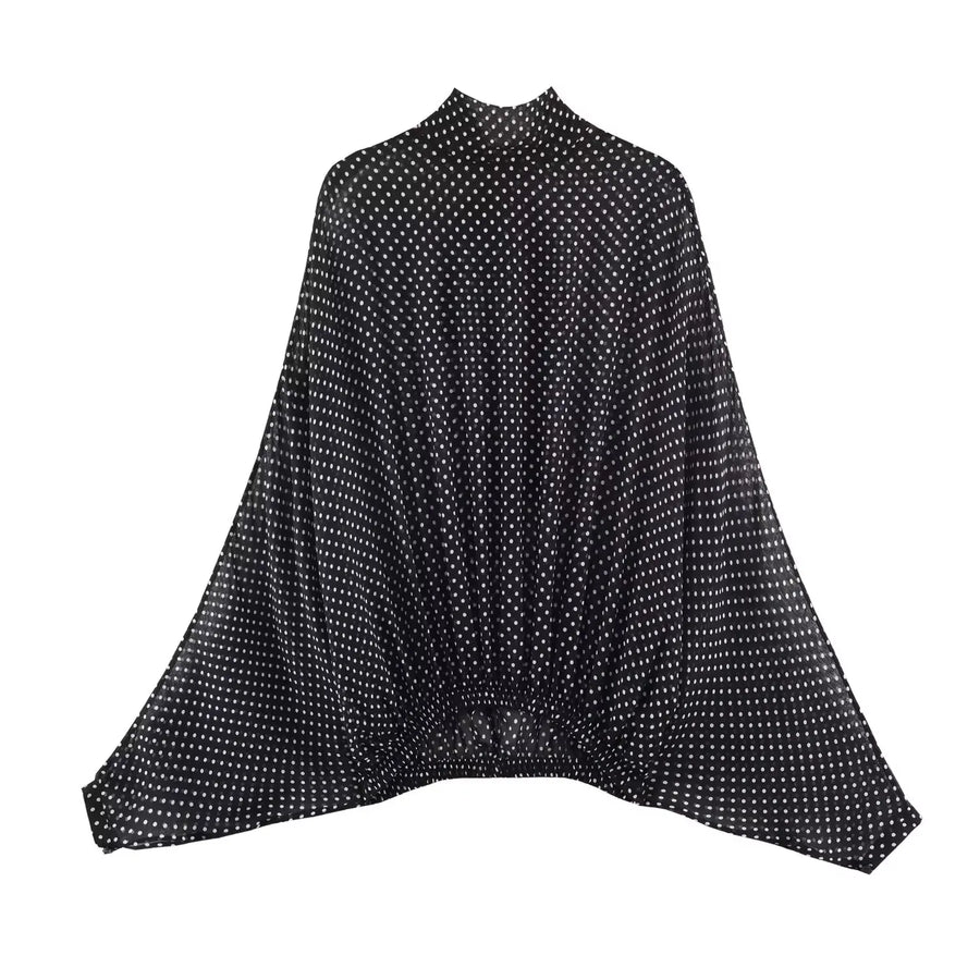 Vintage Polka Dot Women Sets Chiffon Bow Tie Loose Blouses Loose Long Skirts Fashion  Spring Summer Holiday Suits