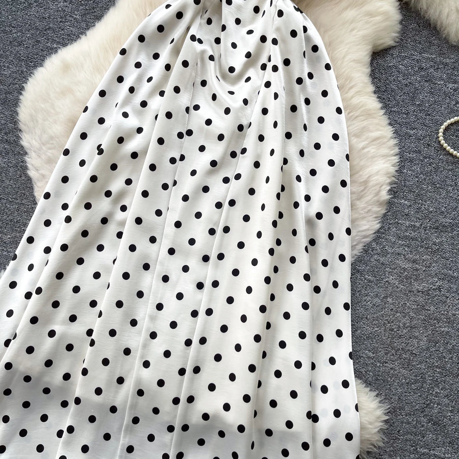Sexy Backless Polka Dot Maxi Dress High Waist Slimming Summer Korean Style Sleeveless Women's Dress