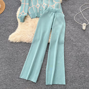 2 Piece Sets Single Breasted Print Cardigan + High Waist Wide Legs Pants
