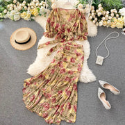 Sexy Two Pieces Sets Chic Bandage chiffon Shirt Top with sweet High Waist mermaid Skirt Beach Vacation Sets