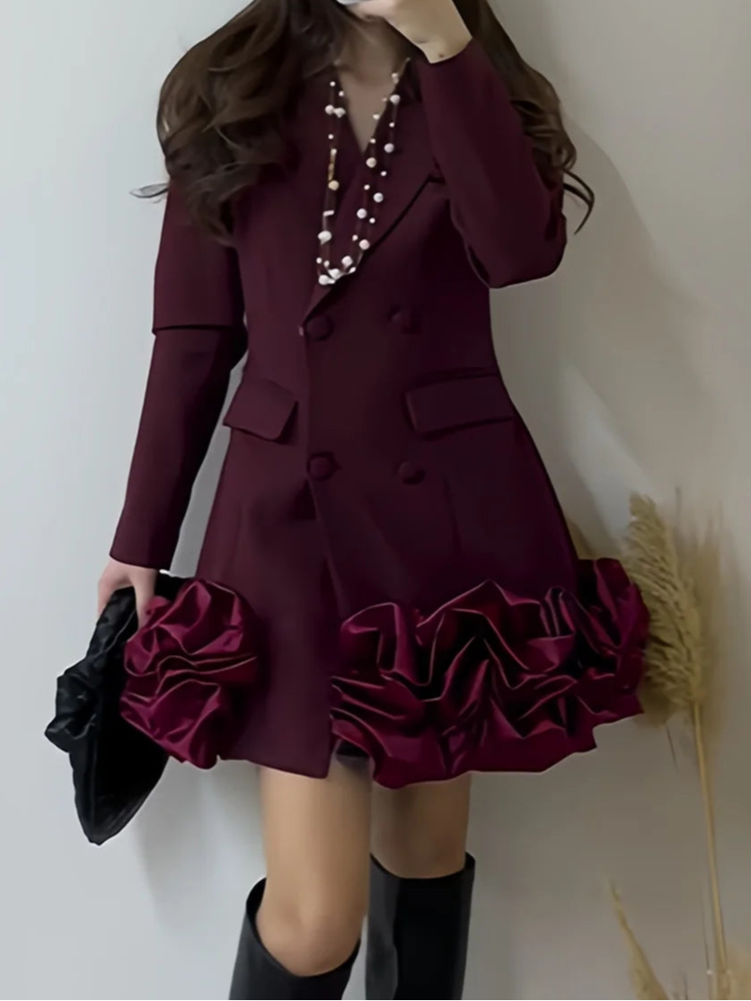 High quality high waist long sleeve V neck dress