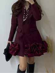 High quality high waist long sleeve V neck dress