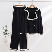 Lapel Casual Lazy Tops Sweater  female Pants Set Winter New Fashion Color-block Long-sleeved Pants Women Two-piece Set Elegant
