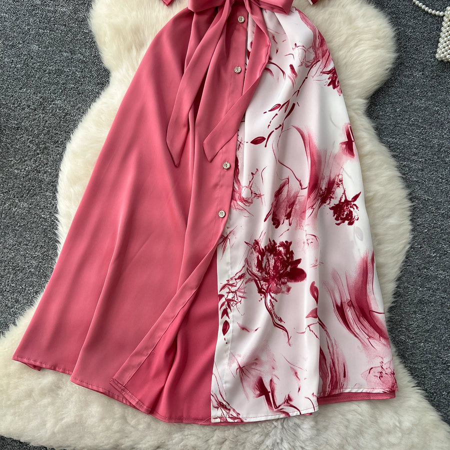 Chic Single Breasted Spliced Elegant Korean Fashion Fairy Sexy High Waist Vestidos Summer High Street Women Vacation