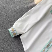 Summer Cartoon 2 Pieces Set Women Turn Down Collar Long Sleeve Two Pockets Chiffon Shirt Top + Irregular Vintage Mini Skirt Suit