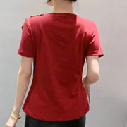 High Quality Pleated Cross Slash Neck Short Sleeve T-shirts