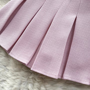 Spring Women's Color Block Short Cardigan Coat + High Waisted Pleated Half Skirt Two Piece Set