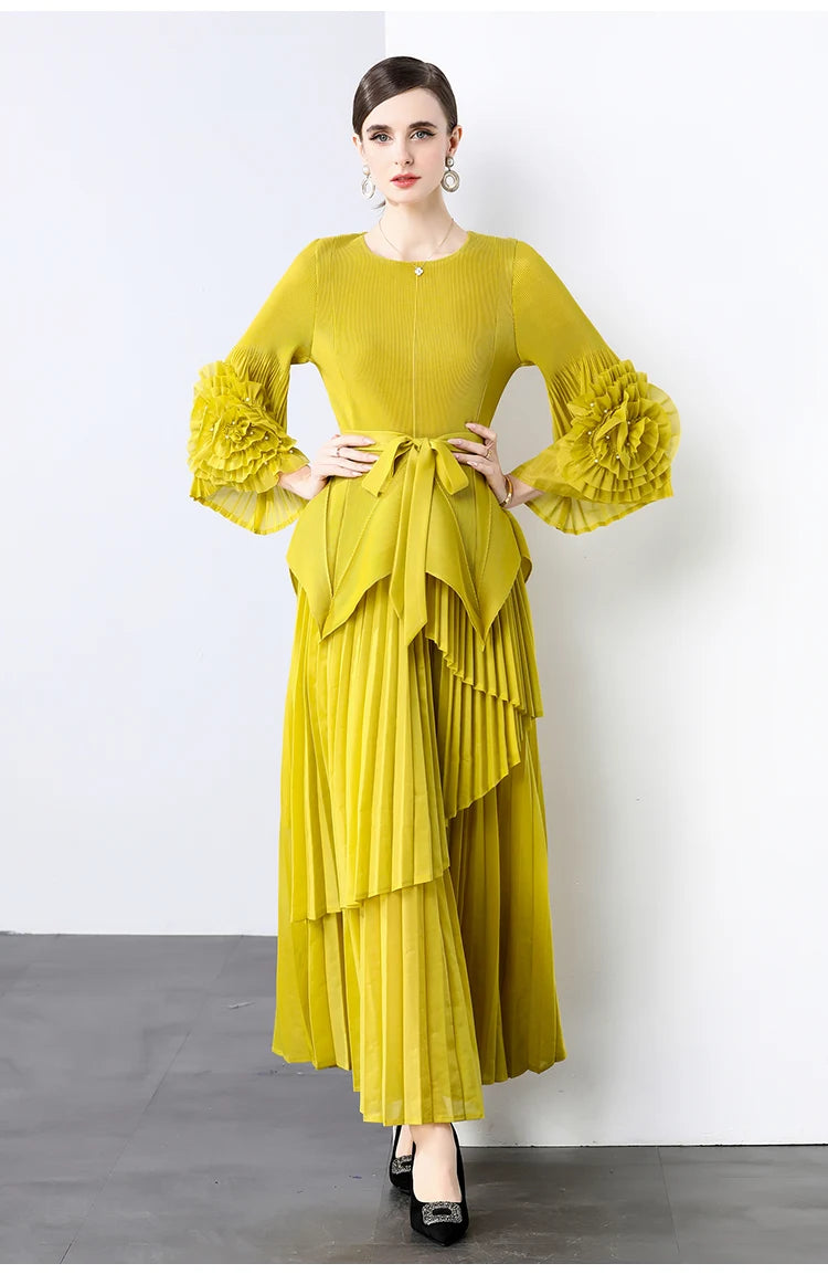 Miyake Spring Women's Clothing French Light Luxury Temperament Elegant Pleated Clothes Two-piece Set  Irregular Skirt 2025
